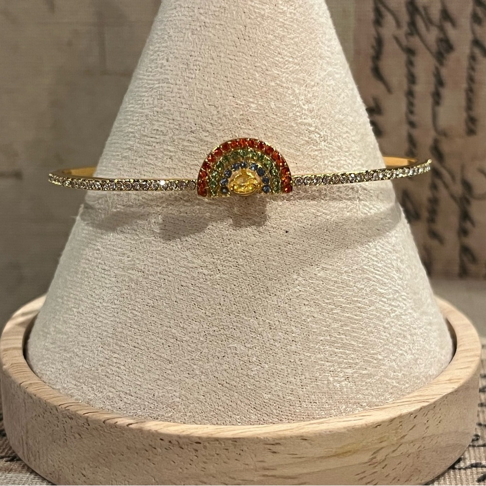Gold-Tone Dance Rainbow Swarovski Bangle Bracelet Multicolor Stones